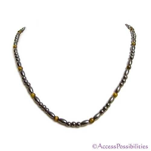 Tiger Eye Baby Rice Round Magnetite Magnetic Necklace | Magnetite Jewelry | Access Possibilities