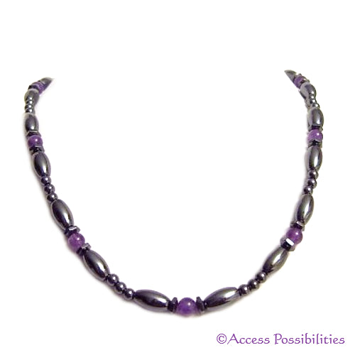 Amethyst Hex And Rice Magnetite Magnetic Necklace | Handcrafted Magnetite Jewelry | Access Possibilities