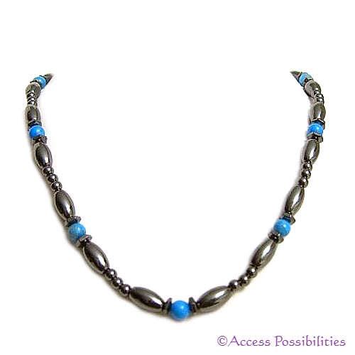 Blue Howlite Hex And Rice Magnetite Magnetic Necklace | Handcrafted Magnetite Jewelry | Access Possibilities