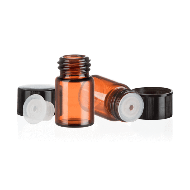 2 ML (5/8 Dram) Amber Glass Vials With Orifice Reducer And Black