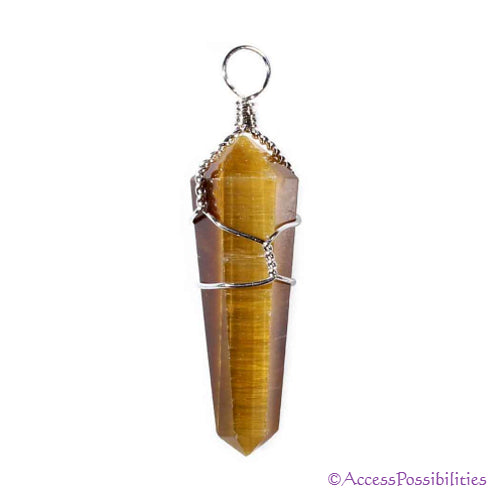 Tiger Eye Crystal Point Wire Wrapped Gemstone Pendant | Access Possibilities