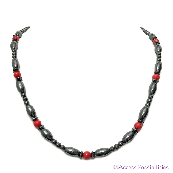 Red Coral Hex And Rice Magnetite Magnetic Necklace | Magnetic Jewelry | Access Possibilities
