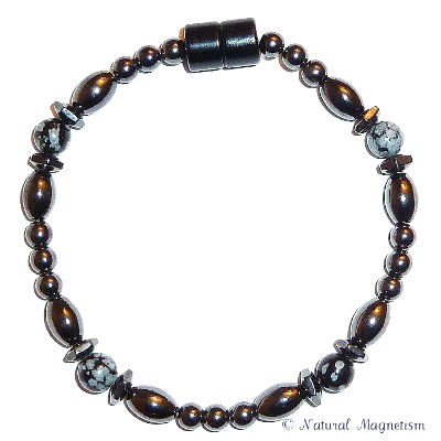 Snowflake Obsidian Hex And Rice Magnetite Magnetic Anklet