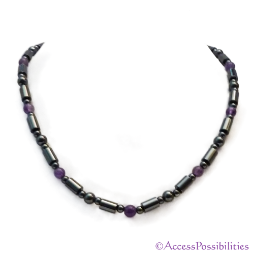 Amethyst Cylinder And Round Magnetite Magnetic Necklace | Handcrafted Magnetite Jewelry | Access Possibilities