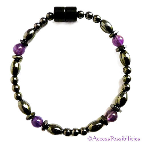 Amethyst Hex And Rice Magnetite Magnetic Anklet | Handcrafted Magnetite Jewelry | Access Possibilities