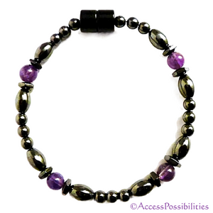 Amethyst Hex And Rice Magnetite Magnetic Bracelet | Handcrafted Magnetite Jewelry | Access Possibilities