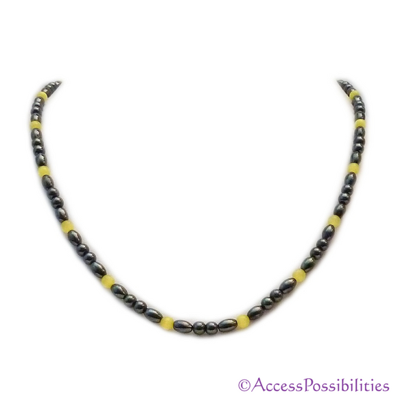Yellow Cat Eye Baby Rice And Round Magnetite Necklace | Magnetite Jewelry | Access Possibilities