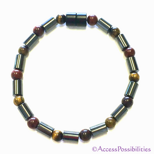 Tiger Eye Red Jasper Cylinder Magnetite Magnetic Bracelet | Magnetite Jewelry | Access Possibilities