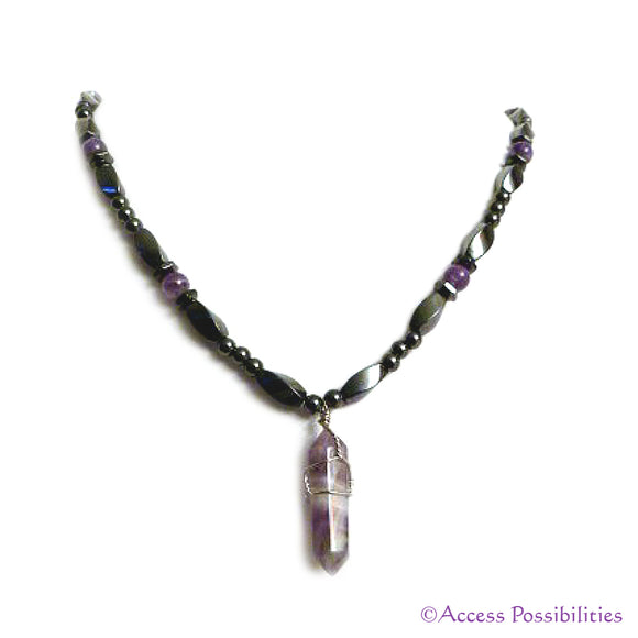 Amethyst Wire Wrap Crystal Point Pendant Magnetite Magnetic Necklace | Handcrafted Magnetite Jewelry | Access Possibilities