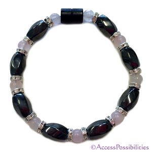 Rose Quartz Silver Swarovski Crystal Magnetite Magnetic Bracelet | Magnetite Jewelry | Access Possibilities