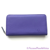 Ladies Purple Essential Oil Zip Around Leather Wallet |  Exterior View | Access Possibilities