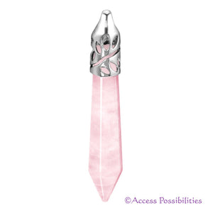Rose Quartz Crystal Point Pendant with Detailed Silver Bail | Access Possibilities