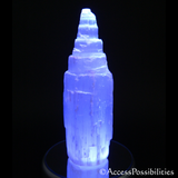 Selenite Raw Crystal Step Tower | Displayed on LED Light Base | Healing Crystals | Crystal Therapy | Access Possibilities