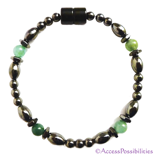 Aventurine Hex And Rice Magnetite Magnetic Anklet | Handcrafted Magnetite Jewelry | Access Possibilities