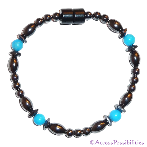 Blue Howlite Hex And Rice Magnetite Magnetic Anklet | Handcrafted Magnetite Jewelry | Access Possibilities