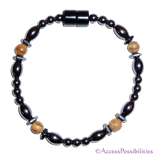 Brown Jasper Hex And Rice Magnetite Magnetic Anklet | Handcrafted Magnetite Jewelry | Access Possibilities