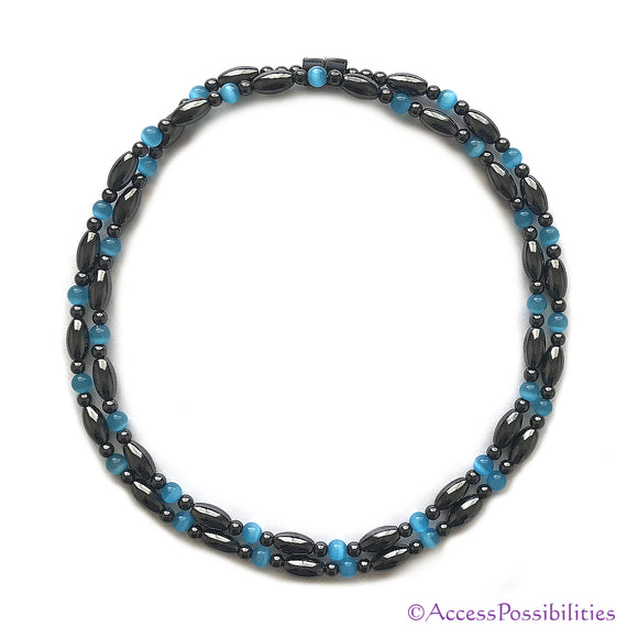 Blue Cat Eye Rice & Round Magnetite Magnetic Waist Belt | Magnetic Jewelry | Access Possibilities