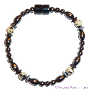 Dalmatian Jasper Hex And Rice Magnetite Magnetic Anklet | Handcrafted Magnetite Jewelry | Access Possibilities