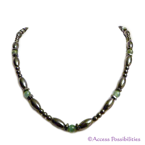 Aventurine Hex And Rice Magnetite Magnetic Necklace | Handcrafted Magnetite Jewelry | Access Possibilities