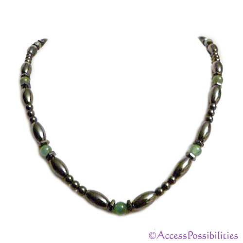 Aventurine Hex And Rice Magnetite Magnetic Necklace | Handcrafted Magnetite Jewelry | Access Possibilities