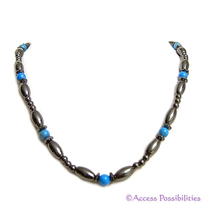 Blue Howlite Hex And Rice Magnetite Magnetic Necklace | Handcrafted Magnetite Jewelry | Access Possibilities