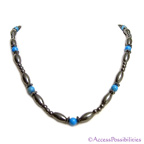 Blue Howlite Hex And Rice Magnetite Magnetic Necklace | Handcrafted Magnetite Jewelry | Access Possibilities