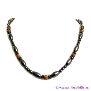 Brown Jasper Hex And Rice Magnetite Magnetic Necklace | Handcrafted Magnetite Jewelry | Access Possibilities