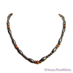 Goldstone Hex And Rice Magnetite Magnetic Necklace | Handcrafted Magnetite Jewelry | Access Possibilities