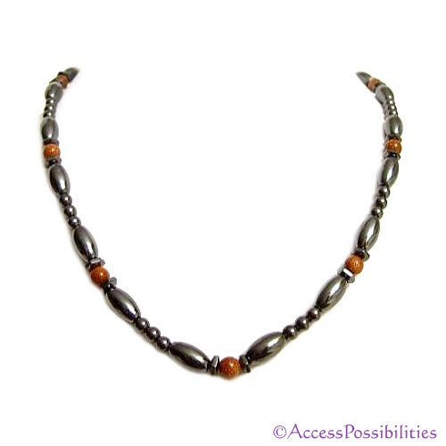 Goldstone Hex And Rice Magnetite Magnetic Necklace | Handcrafted Magnetite Jewelry | Access Possibilities