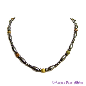 Green Jasper Hex And Rice Magnetite Magnetic Necklace | Handcrafted Magnetite Jewelry | Access Possibilities