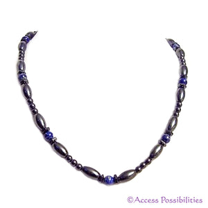Lapis Lazuli Hex And Rice Magnetite Magnetic Necklace | Handcrafted Magnetite Jewelry | Access Possibilities