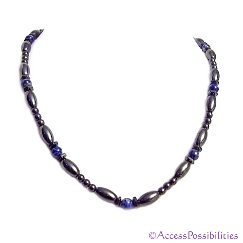 Lapis Lazuli Hex And Rice Magnetite Magnetic Necklace | Handcrafted Magnetite Jewelry | Access Possibilities