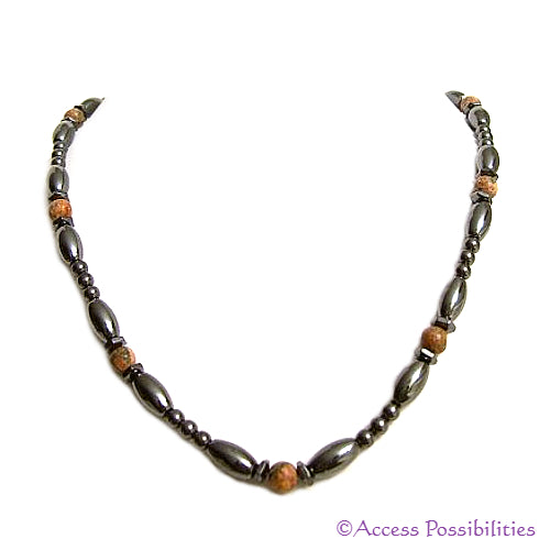 Leopard Skin Jasper Hex And Rice Magnetite Magnetic Necklace | Handcrafted Magnetite Jewelry | Access Possibilities
