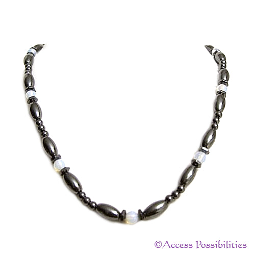Moonstone Hex And Rice Magnetite Magnetic Necklace | Handcrafted Magnetite Jewelry | Access Possibilities