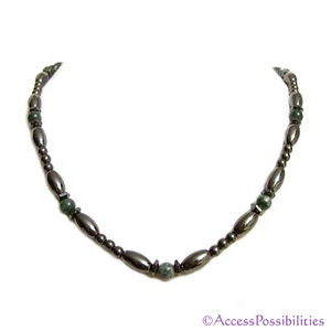 Moss Agate Hex And Rice Magnetite Magnetic Necklace | Handcrafted Magnetite Jewelry | Access Possibilities