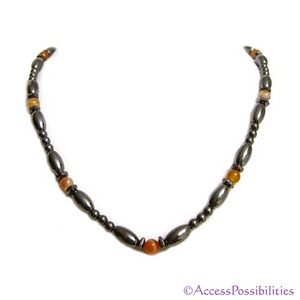 Orange Carnelian Hex And Rice Magnetite Magnetic Necklace | Handcrafted Magnetite Jewelry | Access Possibilities