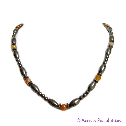 Orange Carnelian Hex And Rice Magnetite Magnetic Necklace | Handcrafted Magnetite Jewelry | Access Possibilities