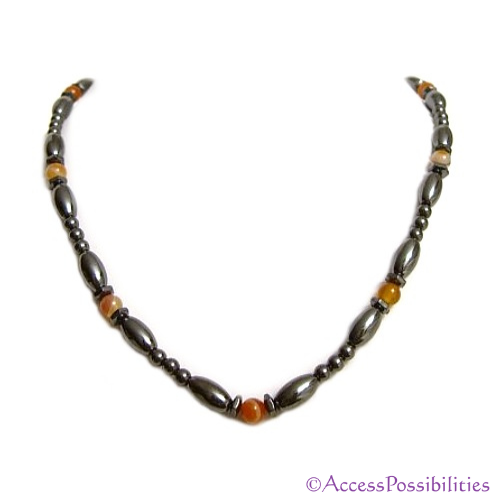 Orange Carnelian Hex And Rice Magnetite Magnetic Necklace | Handcrafted Magnetite Jewelry | Access Possibilities