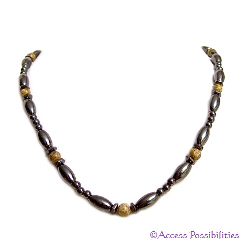 Picture Jasper Hex And Rice Magnetite Magnetic Necklace | Handcrafted Magnetite Jewelry | Access Possibilities
