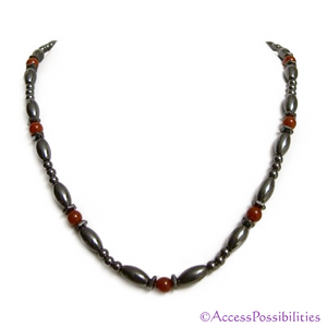 Red Carnelian Hex And Rice Magnetite Magnetic Necklace | Handcrafted Magnetite Jewelry | Access Possibilities