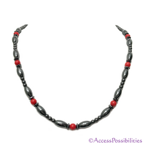 Red Coral Hex And Rice Magnetite Magnetic Necklace | Handcrafted Magnetite Jewelry | Access Possibilities