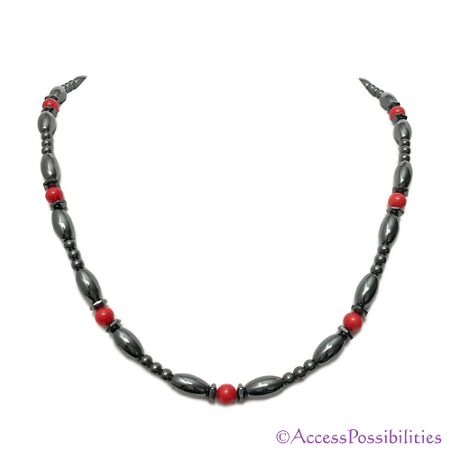 Red Coral Hex And Rice Magnetite Magnetic Necklace | Handcrafted Magnetite Jewelry | Access Possibilities