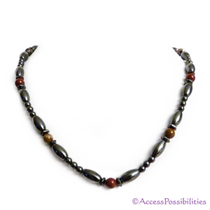 Red Jasper Hex And Rice Magnetite Magnetic Necklace | Handcrafted Magnetite Jewelry | Access Possibilities