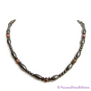 Rhodonite Hex And Rice Magnetite Magnetic Necklace | Handcrafted Magnetite Jewelry | Access Possibilities