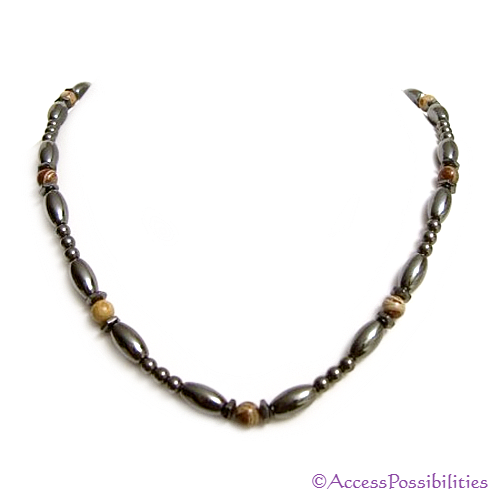 Snakeskin Jasper Hex And Rice Magnetite Magnetic Necklace | Handcrafted Magnetite Jewelry | Access Possibilities