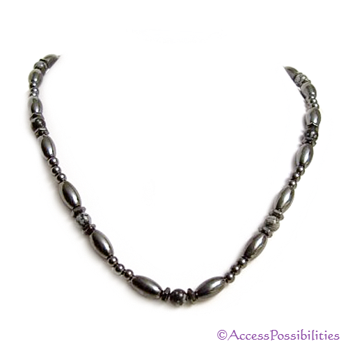 Snowflake Obsidian Hex And Rice Magnetite Magnetic Necklace | Handcrafted Magnetite Jewelry | Access Possibilities