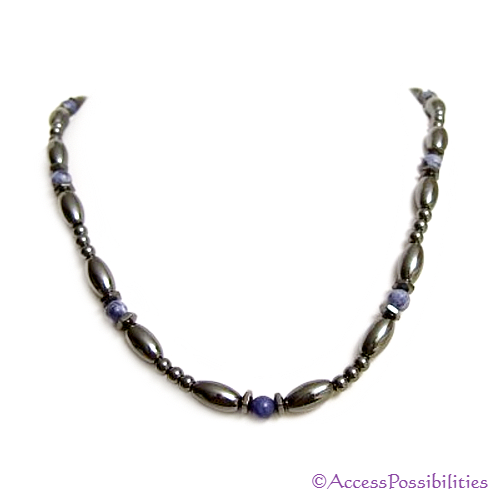 Sodalite Hex And Rice Magnetite Magnetic Necklace | Handcrafted Magnetite Jewelry | Access Possibilities