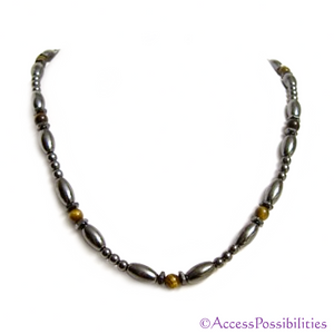 Tiger Eye Hex And Rice Magnetite Magnetic Necklace | Handcrafted Magnetite Jewelry | Access Possibilities