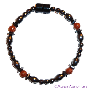 Goldstone Hex And Rice Magnetite Magnetic Anklet | Handcrafted Magnetite Jewelry | Access Possibilities