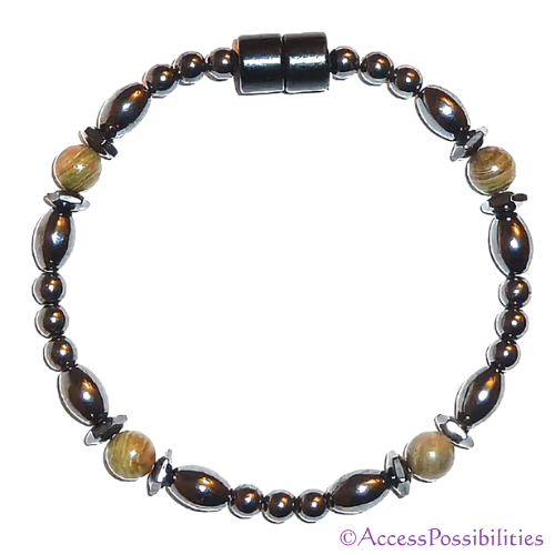 Green Jasper Hex And Rice Magnetite Magnetic Anklet | Handcrafted Magnetite Jewelry | Access Possibilities